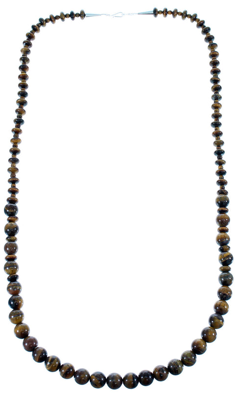 Native American Tiger Eye Sterling Silver Bead Necklace SX108089